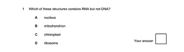 Example question from Biology-A-B MCQ student quiz