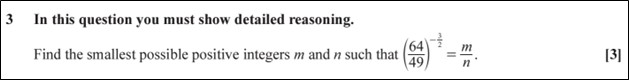 Question 3 from Maths B paper 2 in 2023 where students must simplify a fractional expression involving indices.