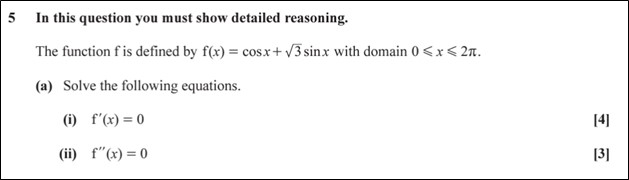 Question 5 part (a) from Maths A H240 paper 2 involving differentiation of a complex trigonometric function.